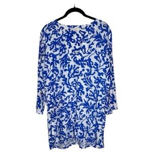 Barbara Gerwit Blue White Coral Print Tunic Top Small